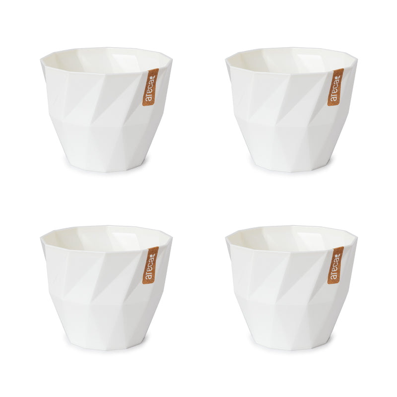 Areca Quartz - Set de 4 Macetas Redondas Decorativas 9.5 cm con Textura. Blanco Roto