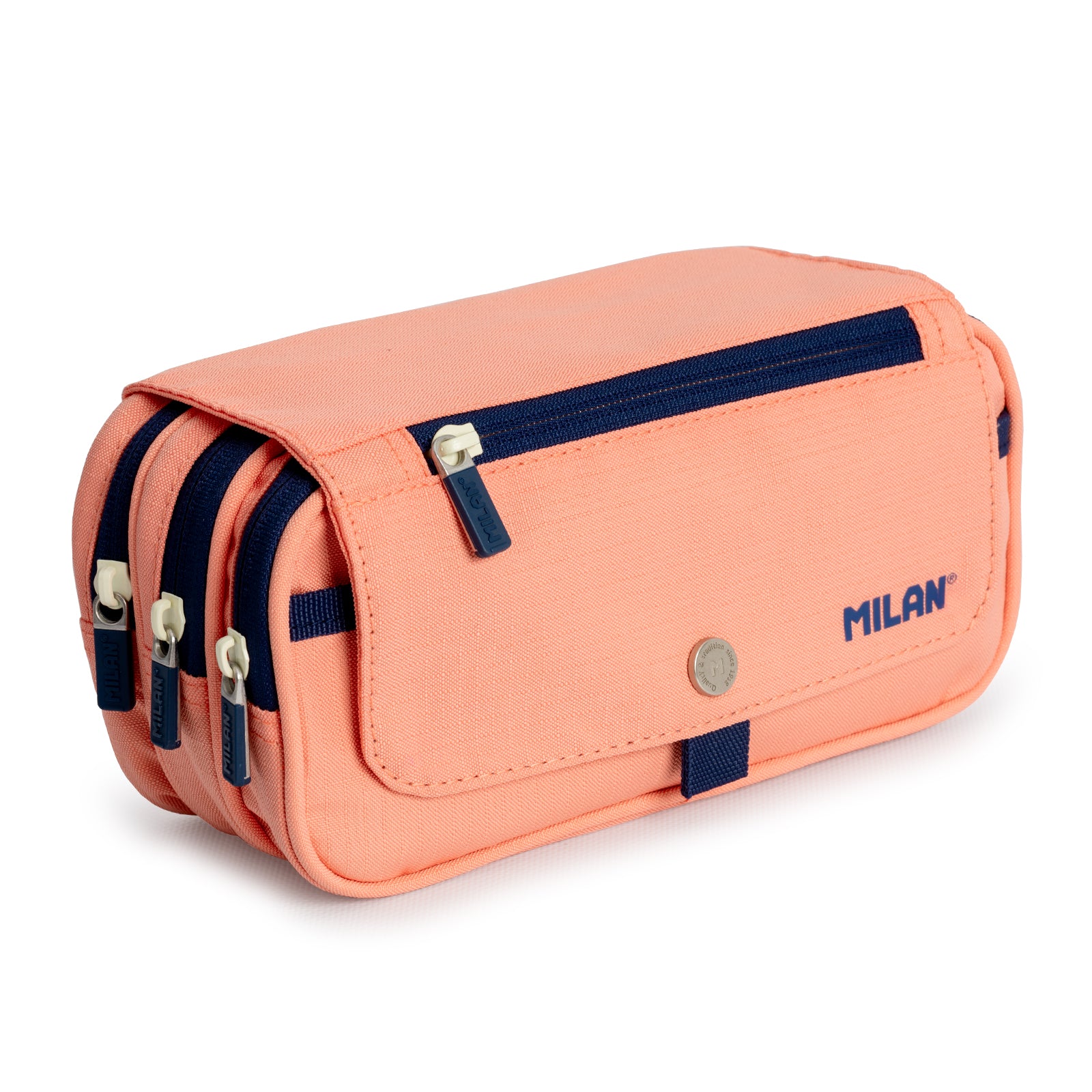 Estuche Portatodo Milan 1918 - 4 Cremalleras, Solapa, Azul Marino, Tejido Ripstop Resistente
