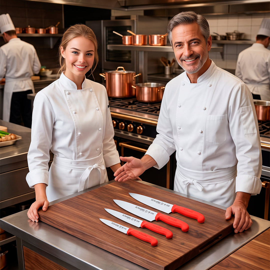 3 Claveles COOK - Juego de 4 Cuchillos Profesionales Cocinero Ergonomicos NSF.