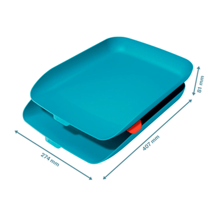 LEITZ Cosy - Set de 2 Bandejas Porta Documentos de Sobremesa Tamaño A4, Azul