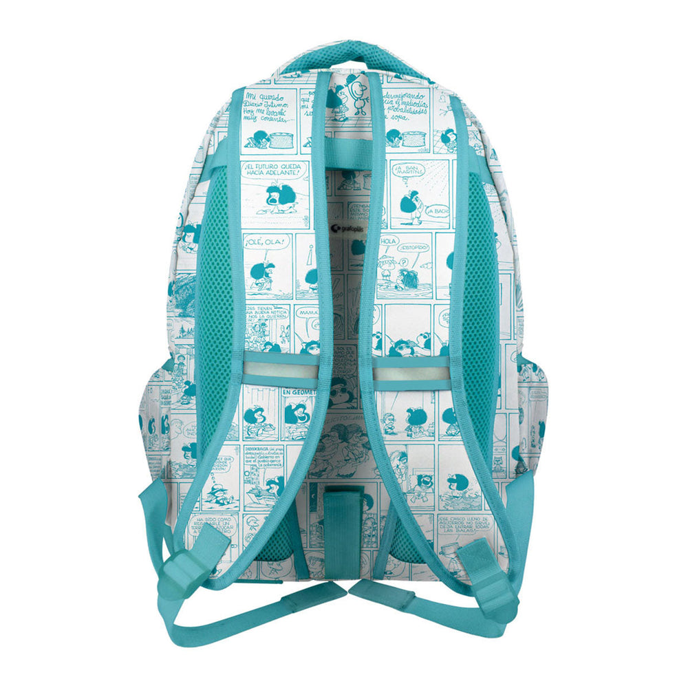 Grafoplás Mafalda - Mochila Escolar 3 Cremalleras con Divisor para Portátil. Adaptable Carrito. Viñetas