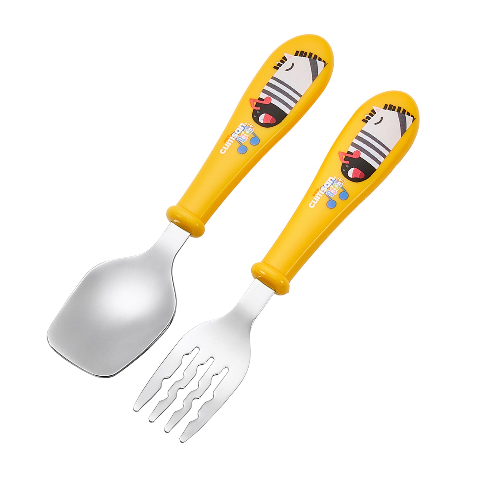 Cuitisan Baby - Set de Cubiertos Infantiles de 15 cm en Acero Inoxidable. Amarillo