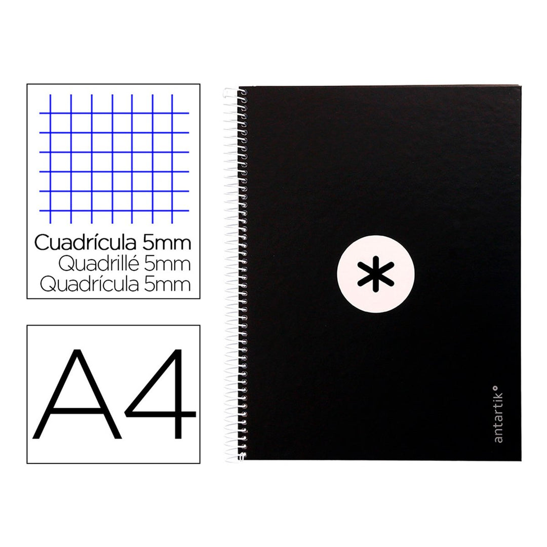 Antartik - Libreta Microperforada A4 con Espiral y Tapa Dura. 1 Banda de Color. Negro