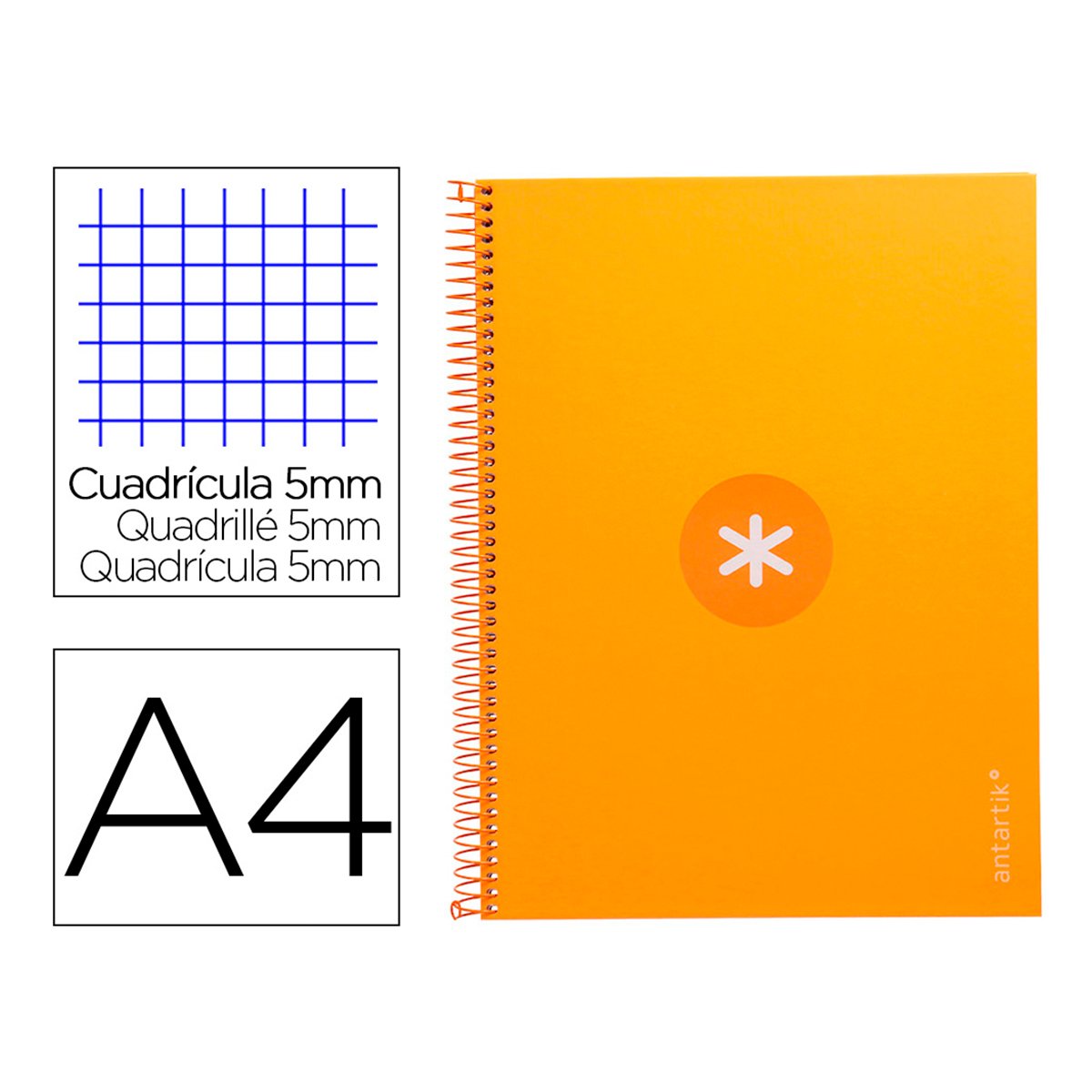 Antartik - Libreta Microperforada A4 con Espiral y Tapa Dura. 1 Banda de Color. Mostaza