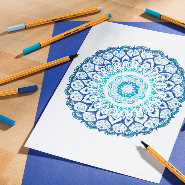 STABILO 88/8-03 - Estuche con 8 Rotuladores de Punta Fina Point 88, Colores Azules