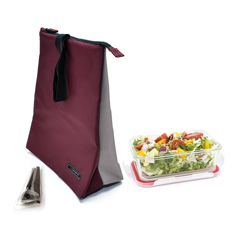 IRIS Snack Bag Soft - Bolsa Porta Alimentos con Cierre de Cremallera. Burdeos y Gris