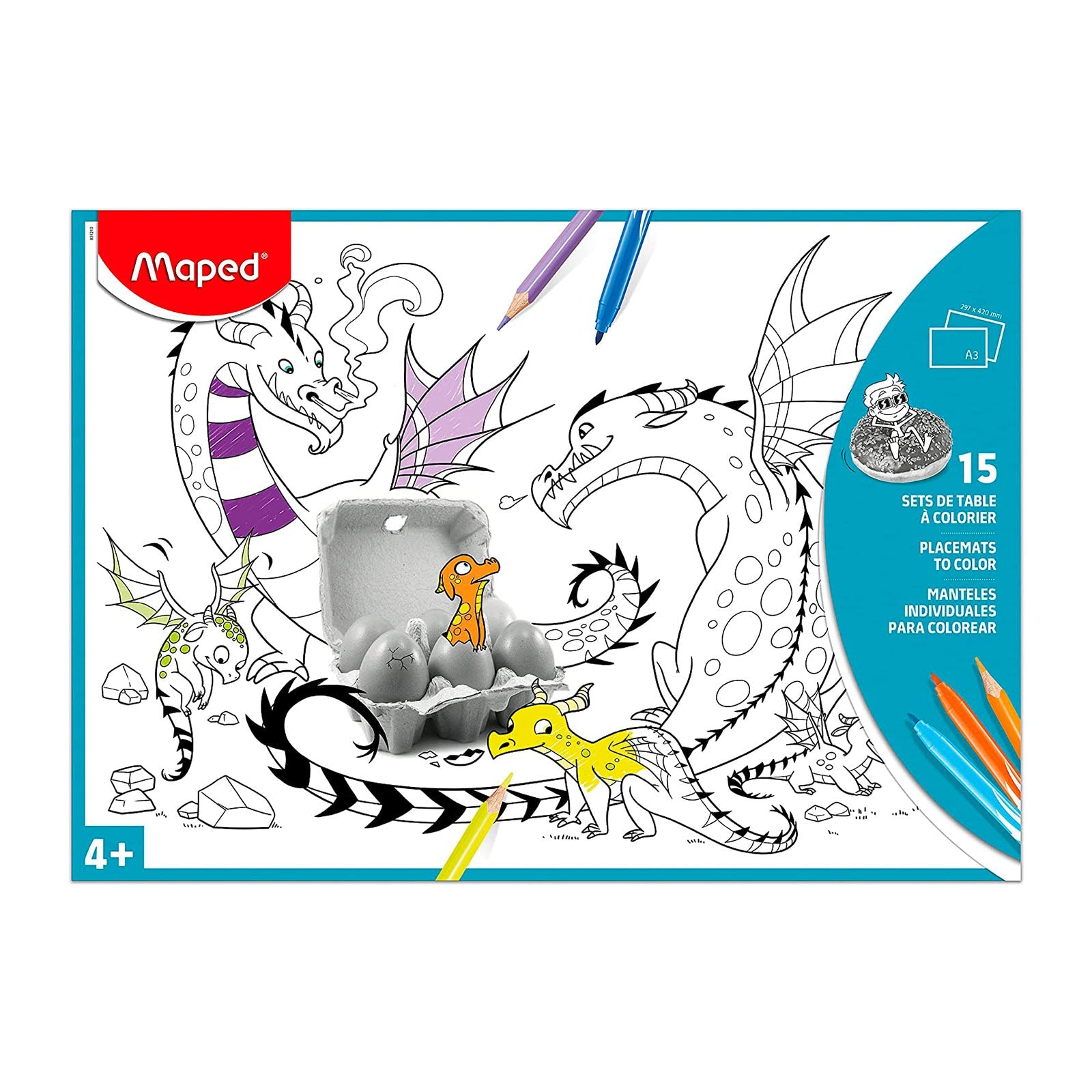 MAPED - Set de 15 Manteles Individuales para Colorear. Azul