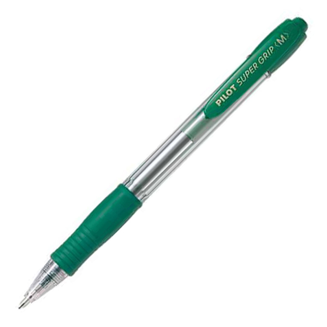PILOT Super Grip - Bolígrafo Ball Point Retráctil de Punta Media Tinta en Aceite. Verde