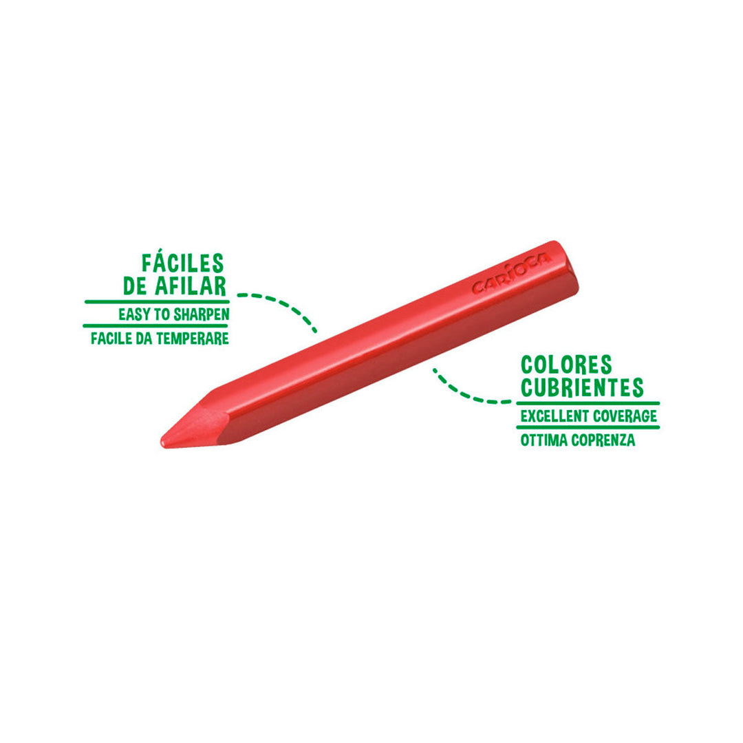 CARIOCA Pastello - Pack de 12 Plasticeras, Maxi y Super Resistentes, Colores Surtidos 