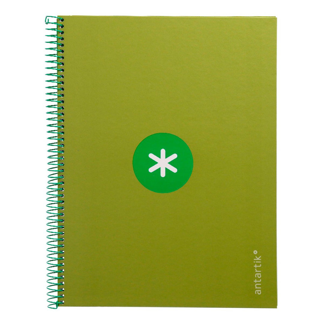 Antartik - Libreta Microperforada A4 con Espiral y Tapa Dura. 1 Banda de Color. Verde