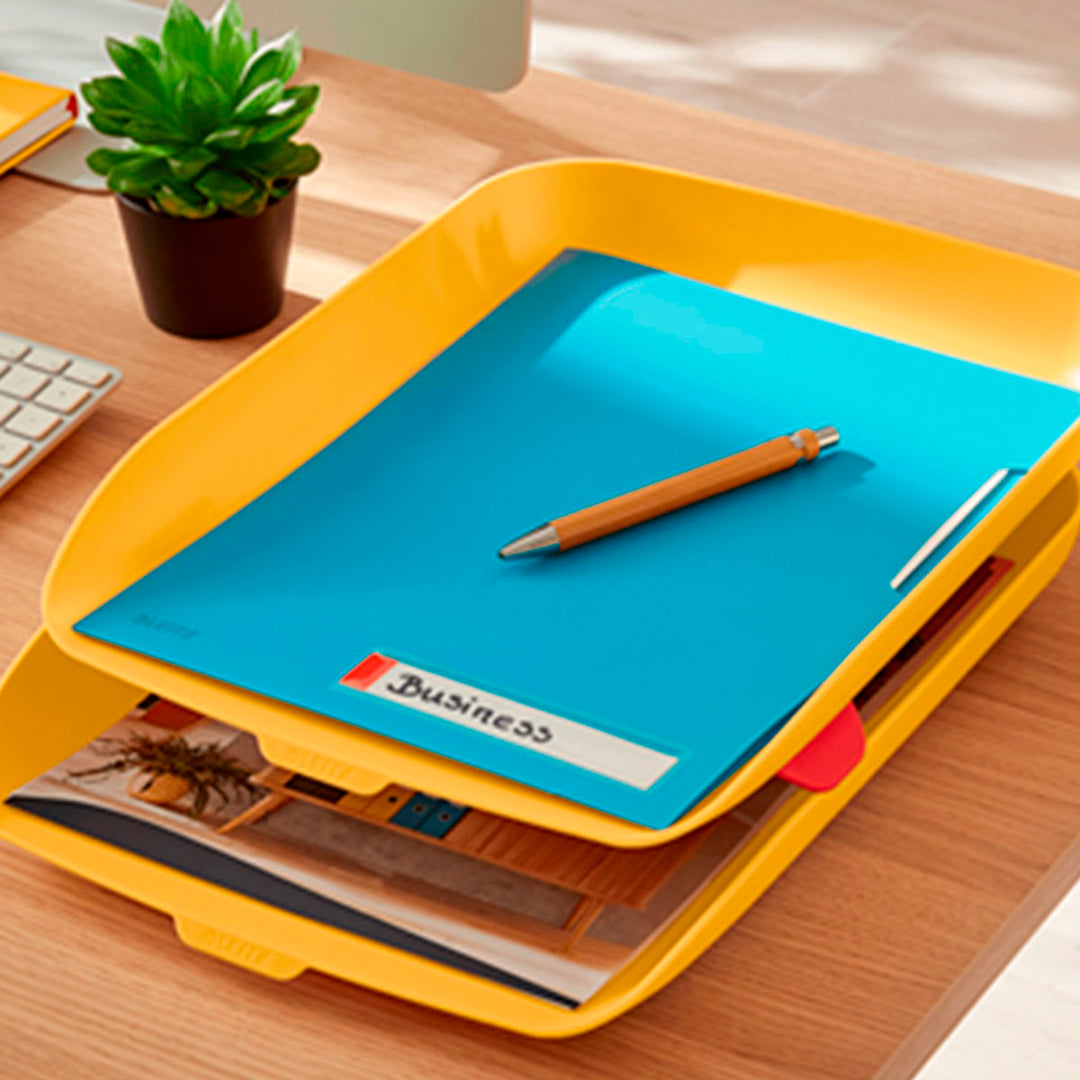 LEITZ Cosy - Set de 2 Bandejas Porta Documentos de Sobremesa Tamaño A4, Amarillo