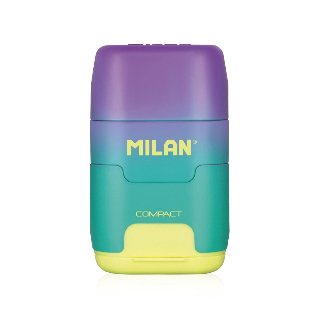 MILAN Sunset - Caja Expositora Afilaborra Compact. Combinación de Goma y Sacapuntas Doble. Colores Surtidos