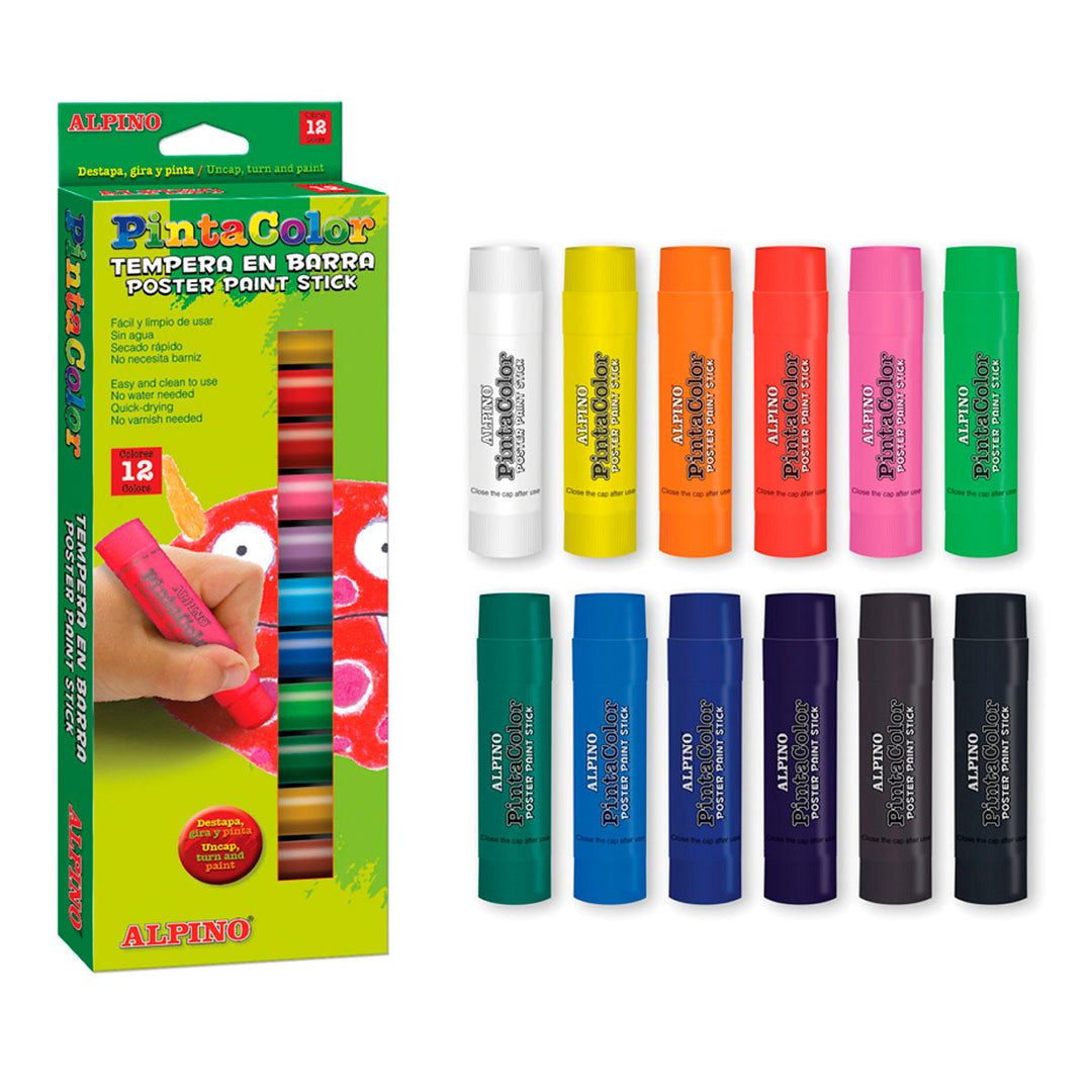 ALPINO PintaColor - Estuche de 12 Temperas Sólidas en Barra
