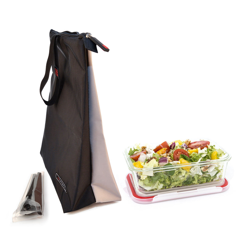 IRIS Snack Bag Soft - Bolsa Porta Alimentos con Cierre de Cremallera. Negro y Crema