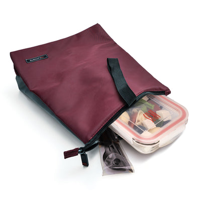 IRIS Snack Bag Soft - Bolsa Porta Alimentos con Cierre de Cremallera. Burdeos y Gris