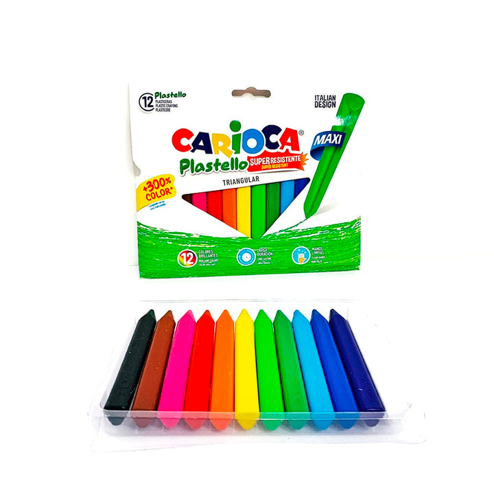 CARIOCA Pastello - Pack de 12 Plasticeras, Maxi y Super Resistentes, Colores Surtidos 