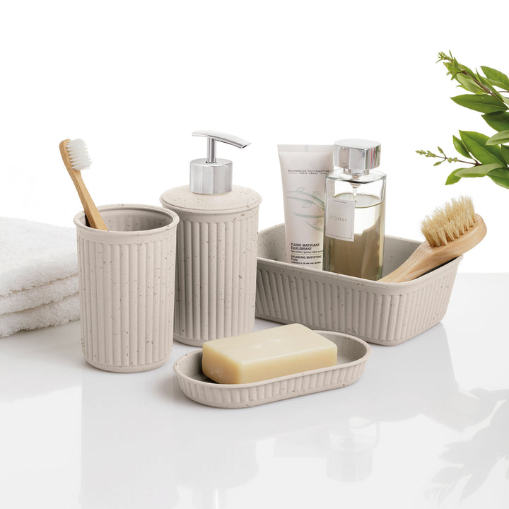 TATAY Baobab - Set Organización Baño de 4 Piezas en Plástico Reciclado. Beige