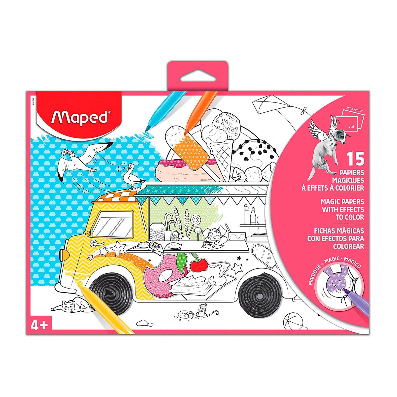 MAPED - Set de 15 Láminas Mágicas para Colorear con Rotuladores. Rojo