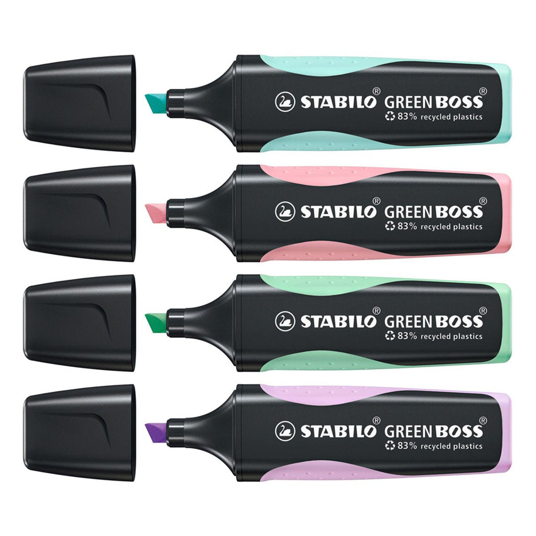 STABILO 6070/4-2 - Estuche de 4 Marcadores Fluorescentes Ecológicos GREEN BOSS Pastel