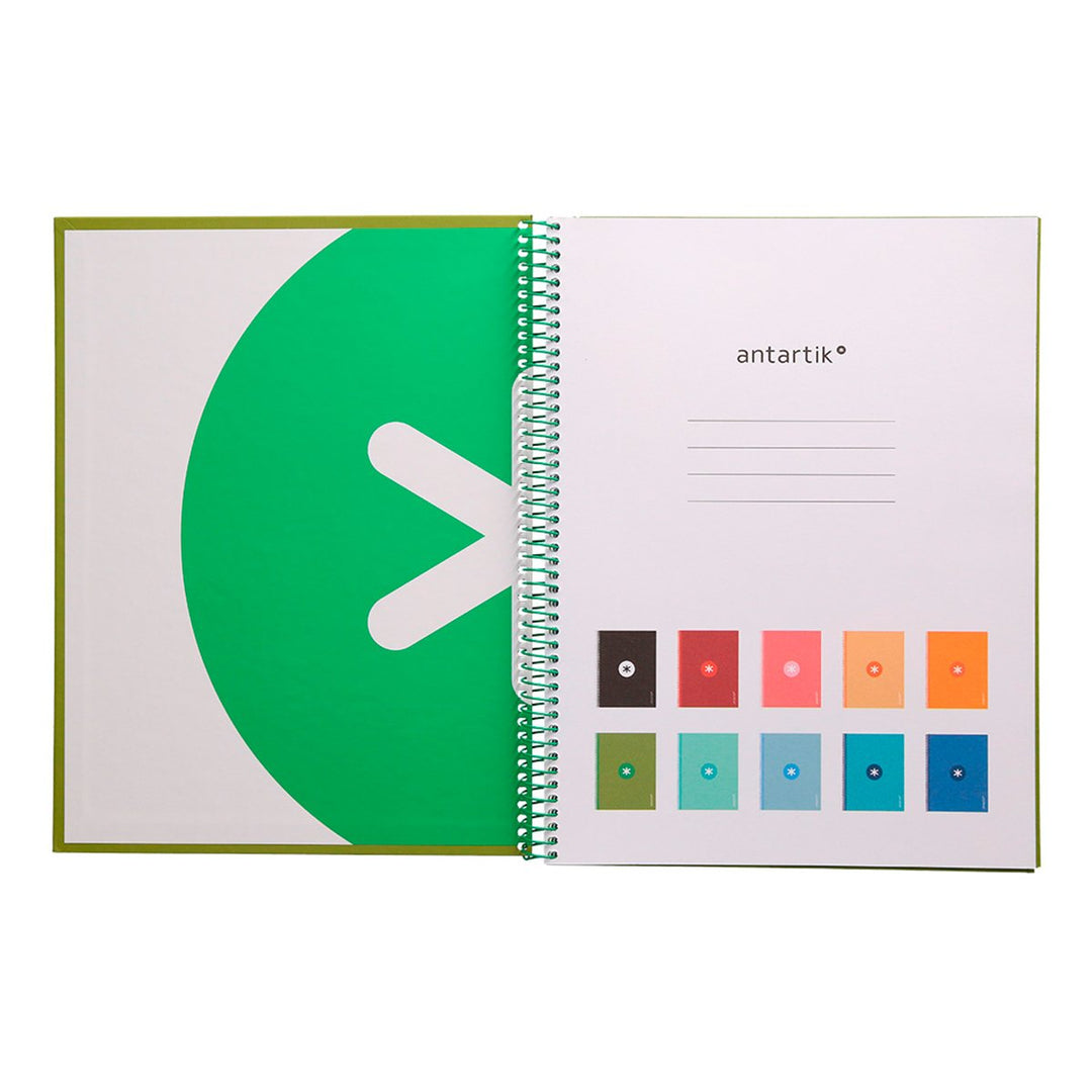 Antartik - Libreta Microperforada A4 con Espiral y Tapa Dura. 1 Banda de Color. Verde