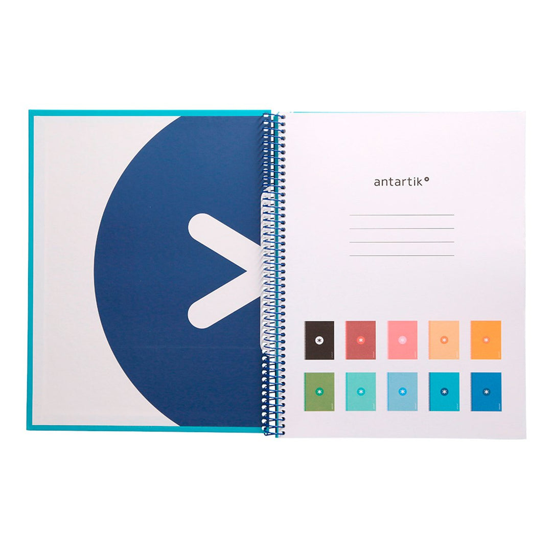 Antartik - Libreta Microperforada A4 con Espiral y Tapa Dura. 1 Banda de Color. Turquesa