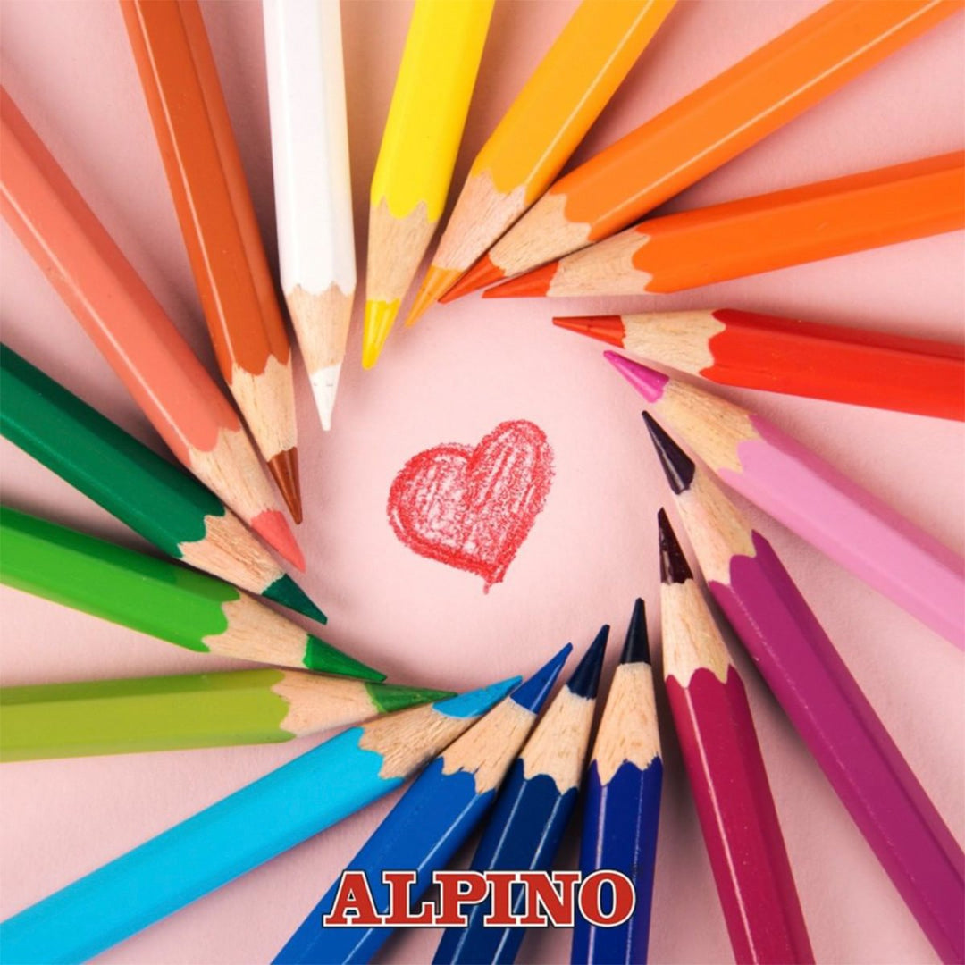 ALPINO - Estuche de 12 Lápices de Colores Escolares con Bandeja Deslizable, sin Madera