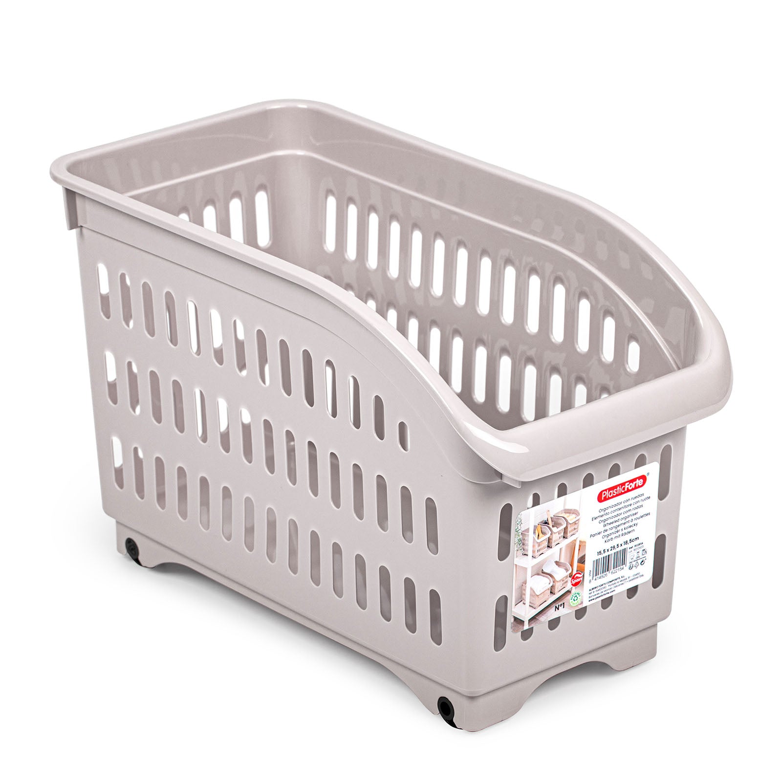 Plastic Forte - Cesta Organizadora con Ruedas Nº 1. Ideal Armarios. Rosa