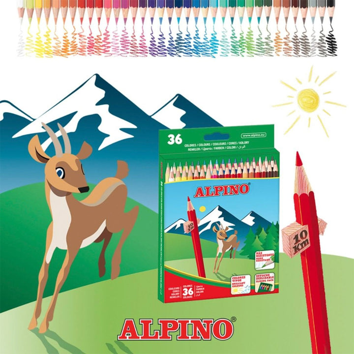 ALPINO - Estuche de 12 Lápices de Colores Escolares con Bandeja Deslizable, sin Madera