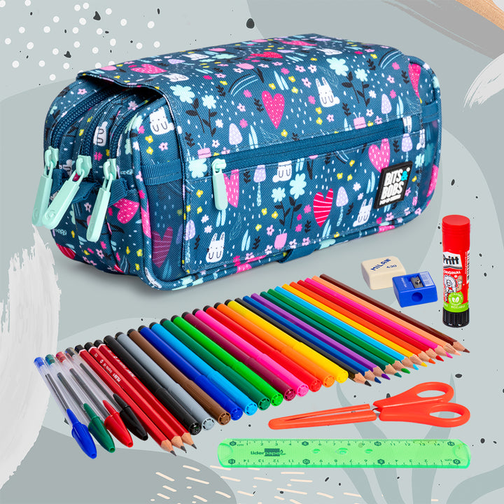 ColePack EcoDes - Estuche Triple de 3 Cremalleras con Material Escolar Incluido. Park