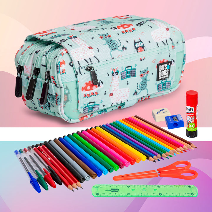 ColePack EcoDes - Estuche Triple de 3 Cremalleras con Material Escolar Incluido. Party