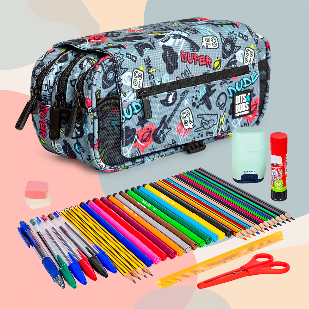 ColePack Design - Estuche Triple de 3 Cremalleras con Material Escolar Incluido. Awesome
