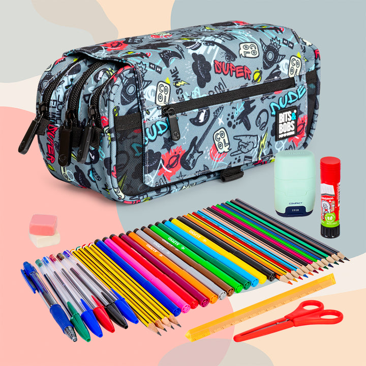 ColePack Design - Estuche Triple de 3 Cremalleras con Material Escolar Incluido. Awesome