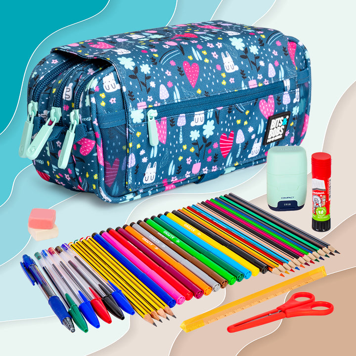 ColePack Design - Estuche Triple de 3 Cremalleras con Material Escolar Incluido. Park