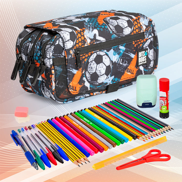 ColePack Design - Estuche Triple de 3 Cremalleras con Material Escolar Incluido. Wild Football