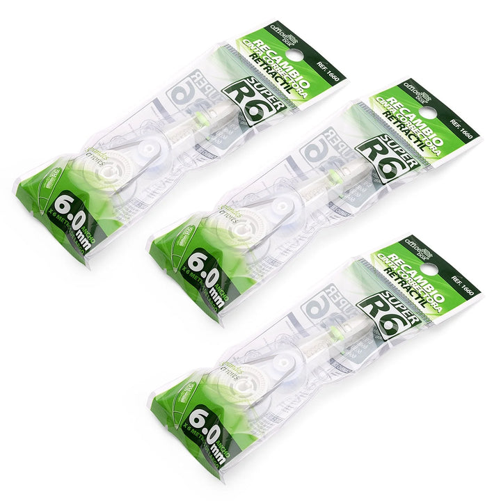 SDI Super R6 + 3 Recambios- Cinta Correctora Retráctil y Recargable de 6 mm de Ancho. Verde