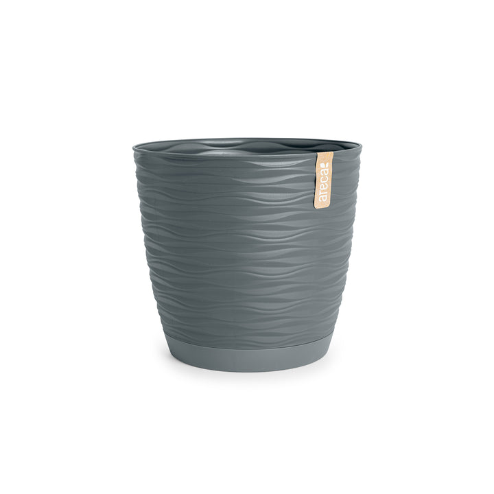 Areca Wind - Maceta Decorativa Redonda 11 cm con Plato Integrado. Gris