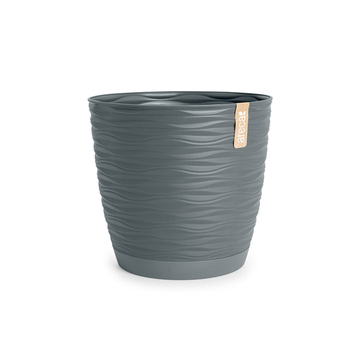 Areca Wind - Maceta Decorativa Redonda 13 cm con Plato Integrado. Gris