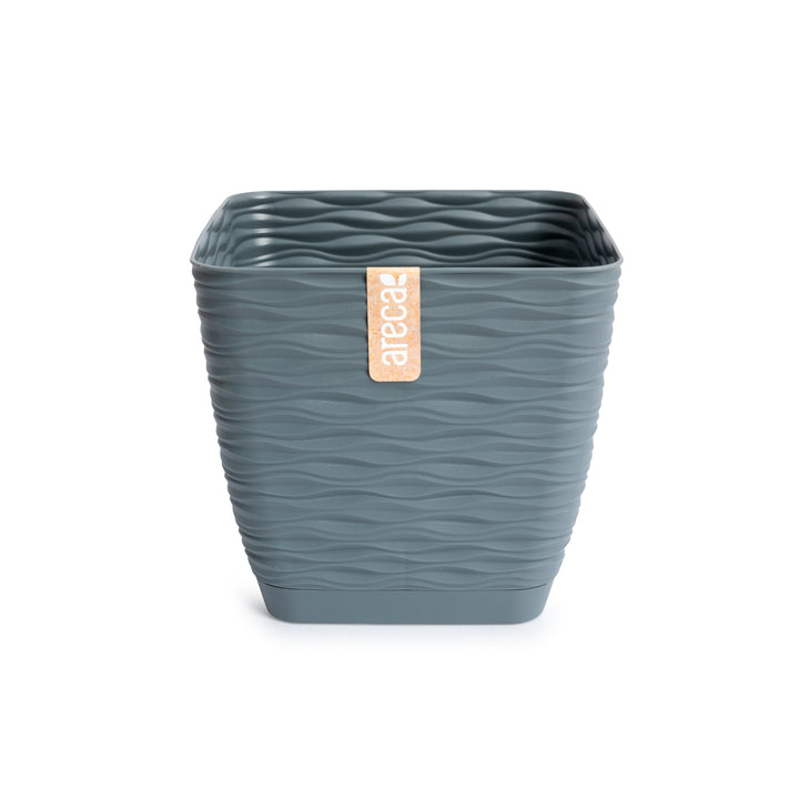 Areca Wind - Maceta Decorativa Cuadrada 13 cm con Plato Integrado. Gris