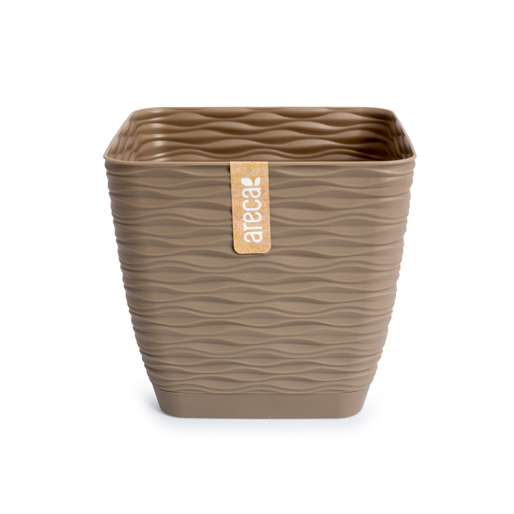 Areca Wind - Maceta Decorativa Cuadrada 15 cm con Plato Integrado. Taupe