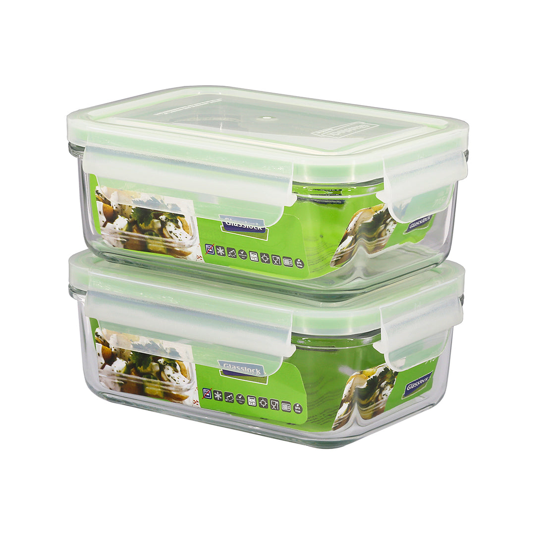 Glasslock Classic - Pack de 2 Recipientes Herméticos Rectangulares de 0.7L en Vidrio Templado
