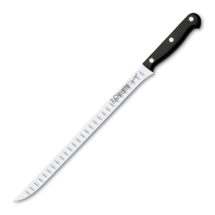 3 Claveles Uniblock - Cuchillo Jamonero Profesional Alveolado 30 cm Acero Inoxidable