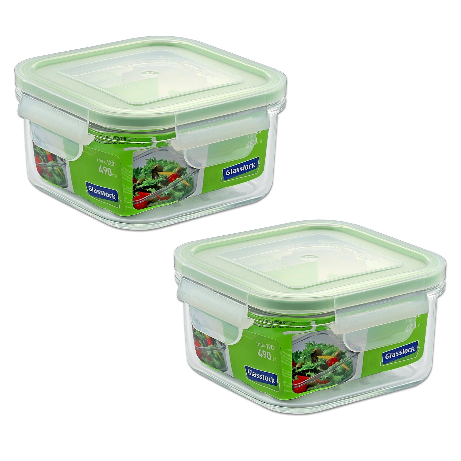 Glasslock Classic - Set de 2 Recipientes Herméticos Cuadrados de 0.5L en Vidrio Templado