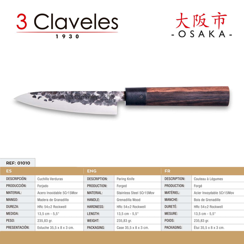 3 Claveles Osaka - Cuchillo Verduras 13.5 cm de Estilo Asiático Forjado a Mano