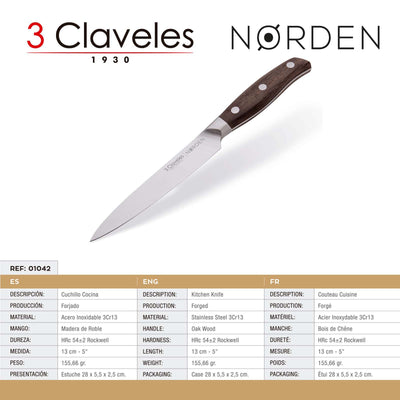 3 Claveles Norden - Cuchillo Cocina Profesional 13 cm Acero Forjado y Mango de Roble