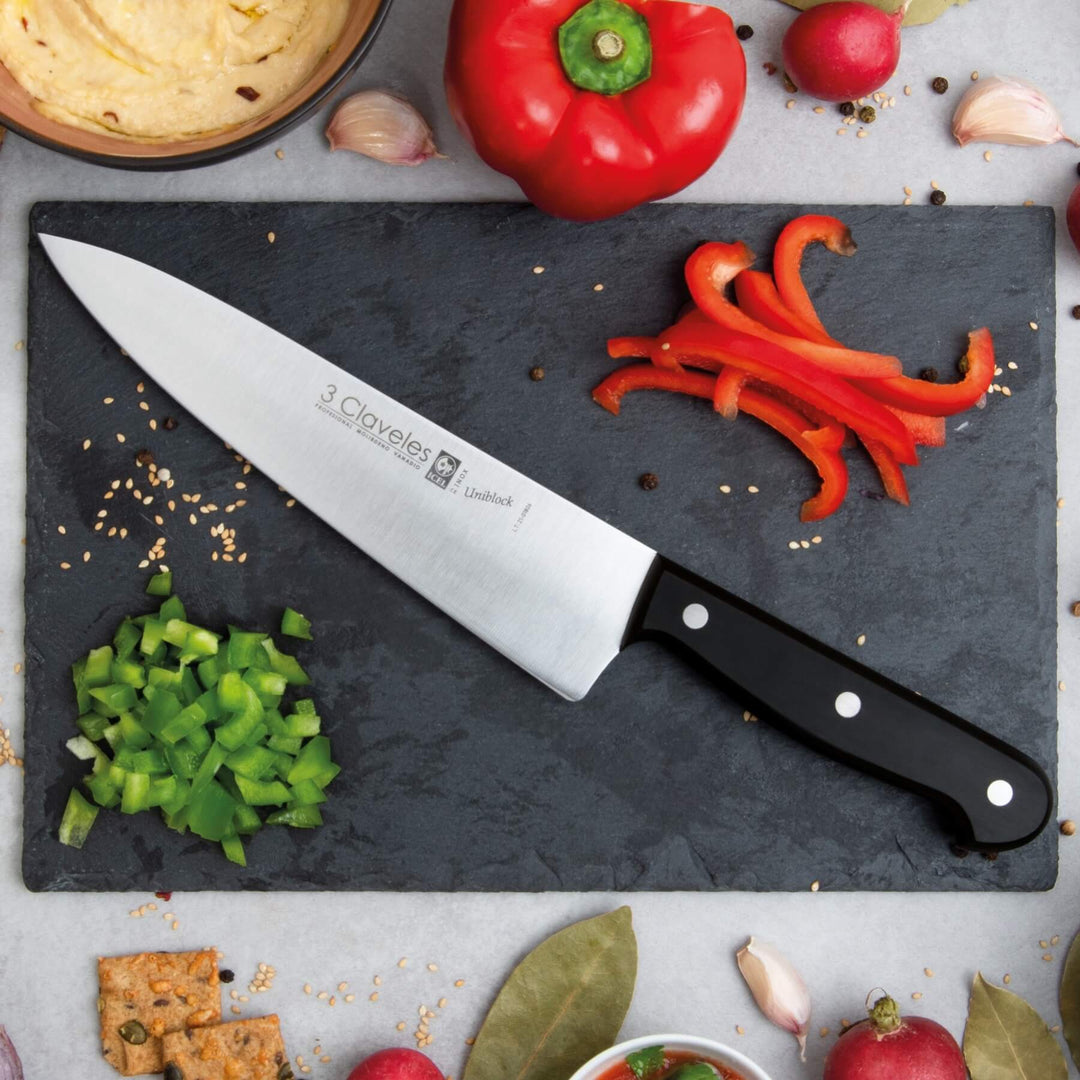 3 Claveles Uniblock - Cuchillo Cocinero Profesional 15 cm Acero Inoxidable. Mango POM