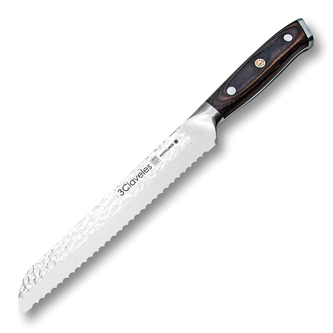 3 Claveles Kimura - Cuchillo Panero 19 cm Acero Forjado Hoja Martilleada Mango Pakka