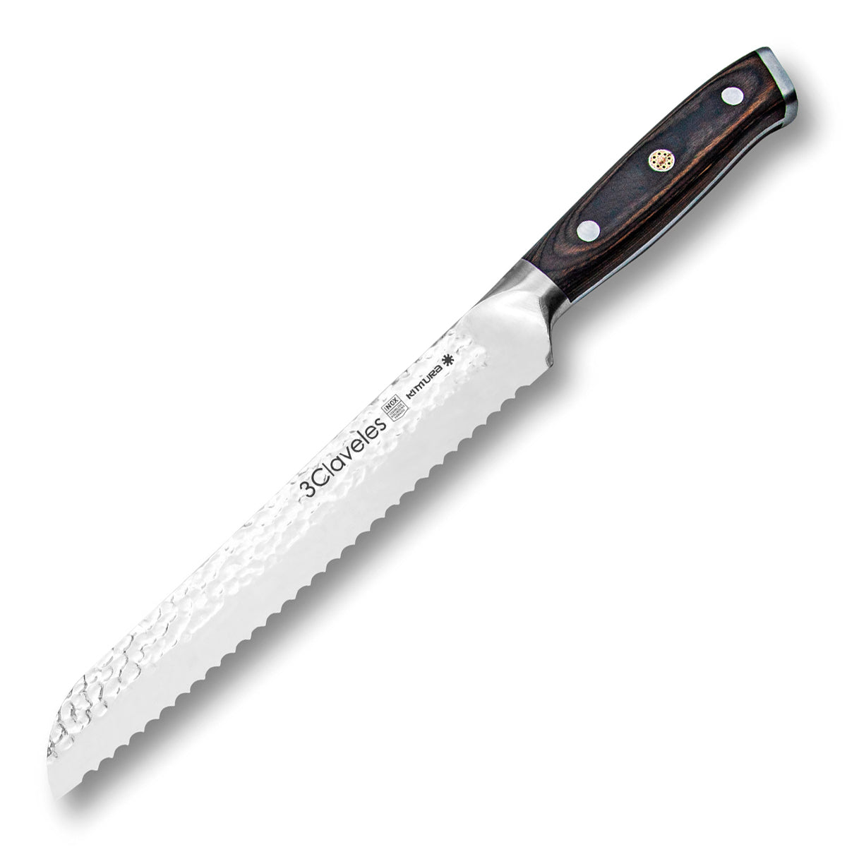 3 Claveles Kimura - Cuchillo Panero 19 cm Acero Forjado Hoja Martilleada Mango Pakka