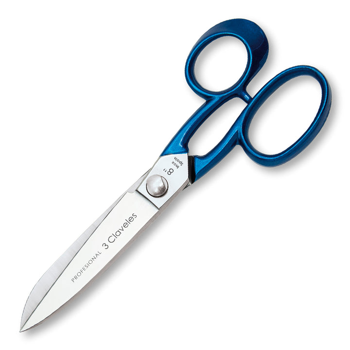 3 Claveles - Tijeras de Cocina Profesionales 8" 20 cm. Acero Forjado en Caliente. Mango Azul