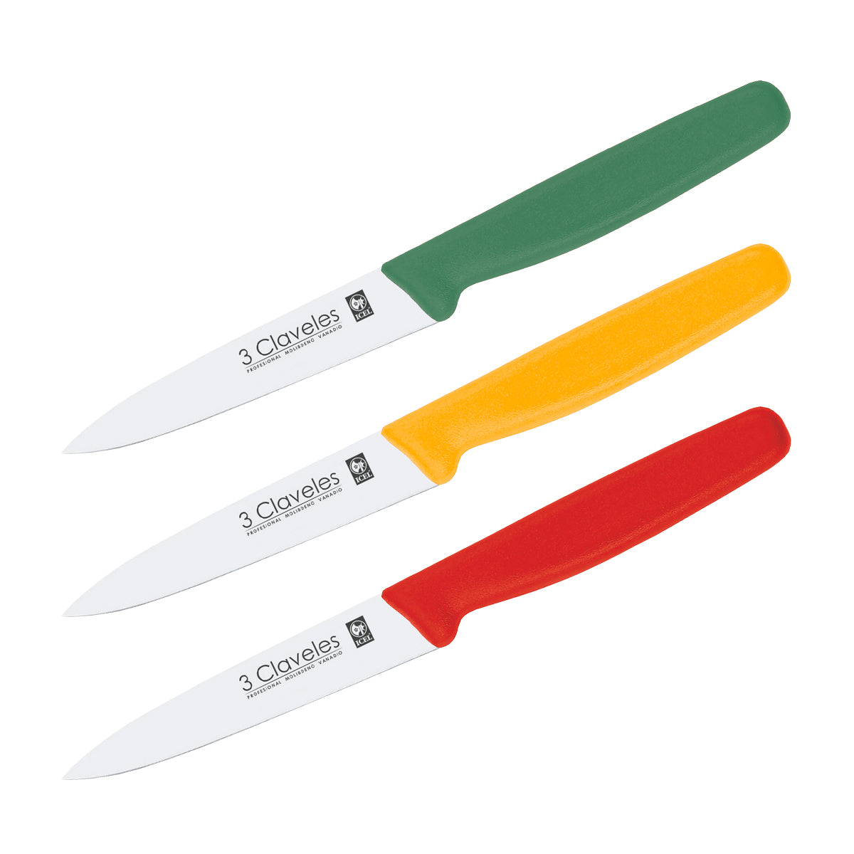 3 Claveles Light - Juego de 3 Cuchillos de Verduras 10 cm Acero Inoxidable Color Surtido