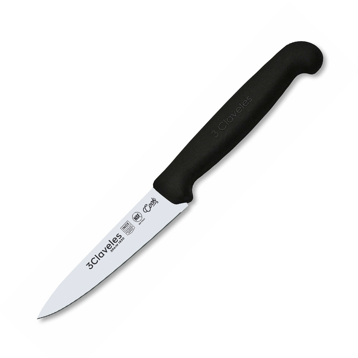 3 Claveles COOK - Cuchillo Cocinero Profesional de 10 cm. Mango Ergonómico NSF. Negro